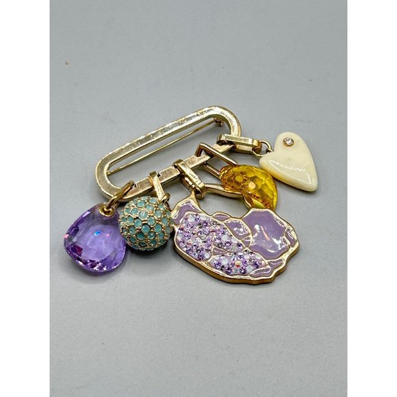 Vintage Swarovski Pin Brooch with Detachable Charms Pendants Loaded Dangling Pin - Picture 2 of 13